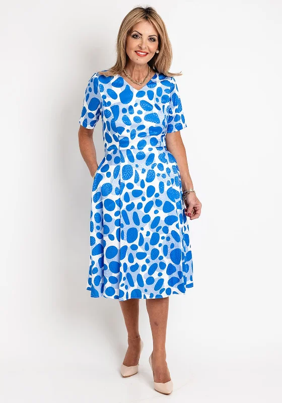 Coco Doll Judy Satin Feel Spot Print Midi Dress, Royal Spot Stylish Color Block Midi Dress