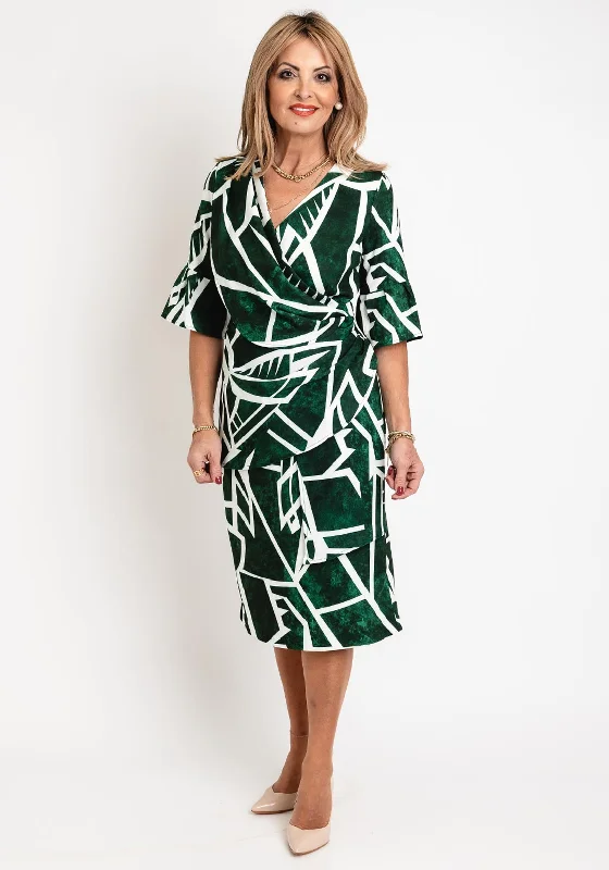 Coco Doll Robi Print Draped Bodice Midi Dress, Green Cozy Wide Strap Midi Dress