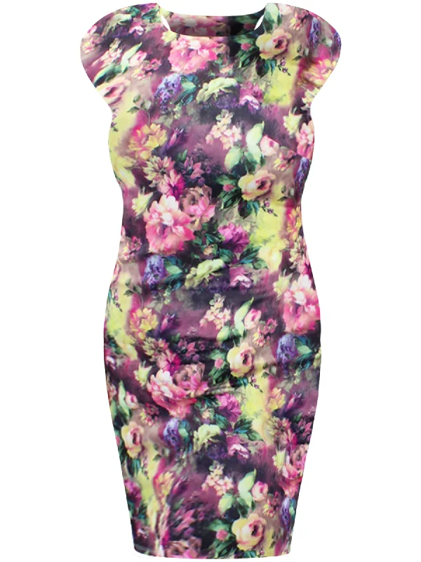 Colorful Floral Sleeveless Plus Size Midi Dress Stylish Button-Up Midi Dress