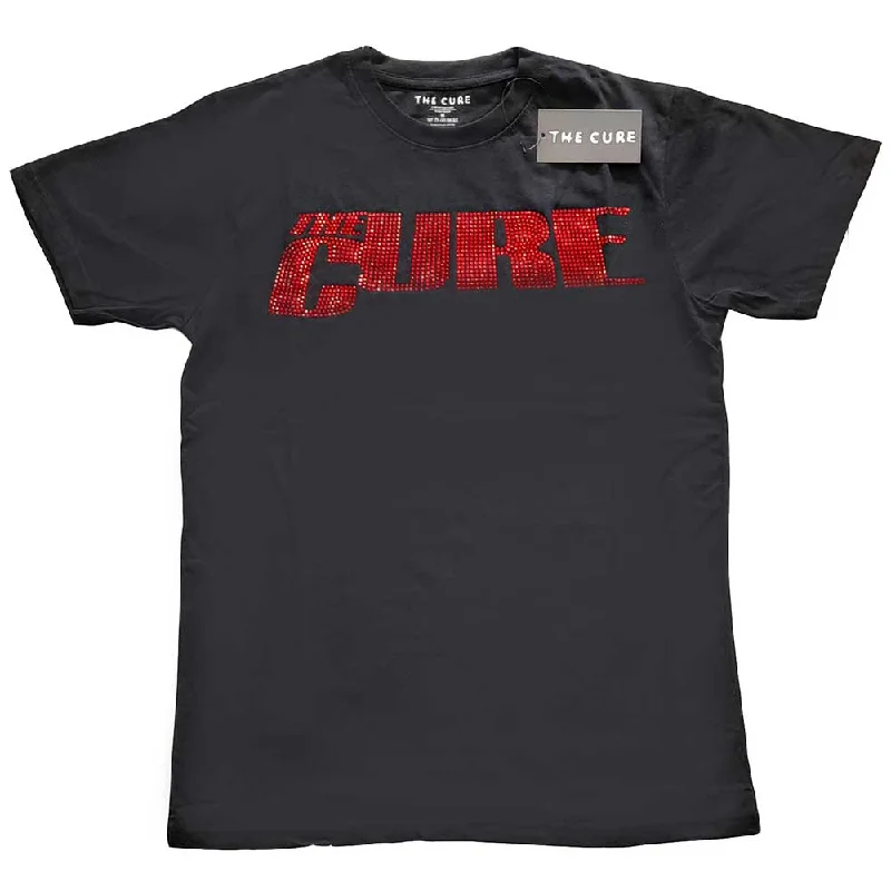 The Cure | Official Band T-Shirt | Logo (Diamante) Ribbed Striped Patterned