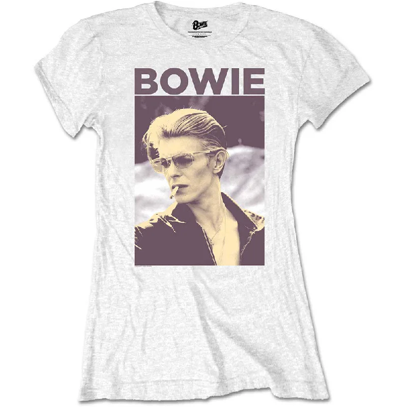 David Bowie Ladies T-Shirt: Smoking Terry Blend Velvet Blend Canvas Blend