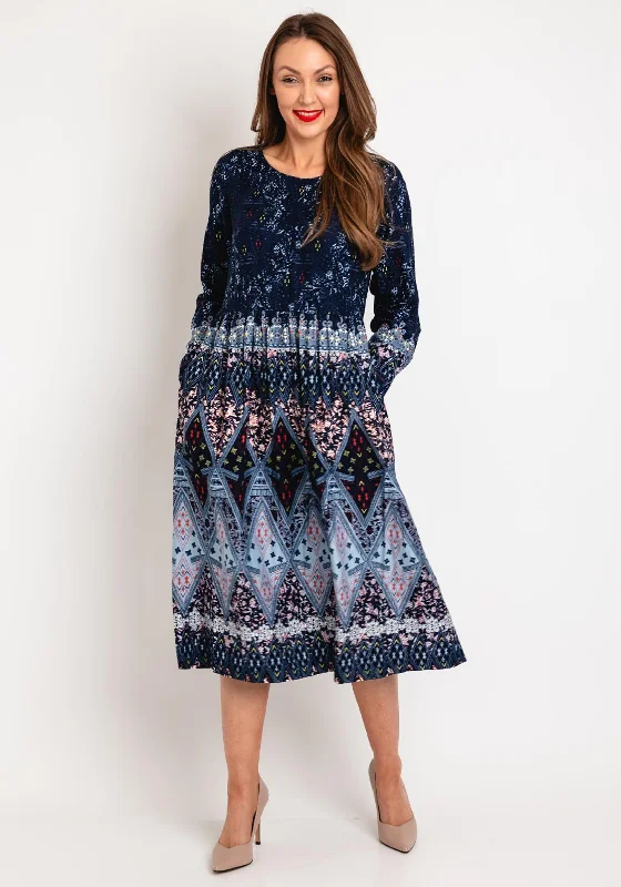 White Stuff Elisa Print Midi Dress, Navy Elegant Maxi-Midi Hybrid Dress