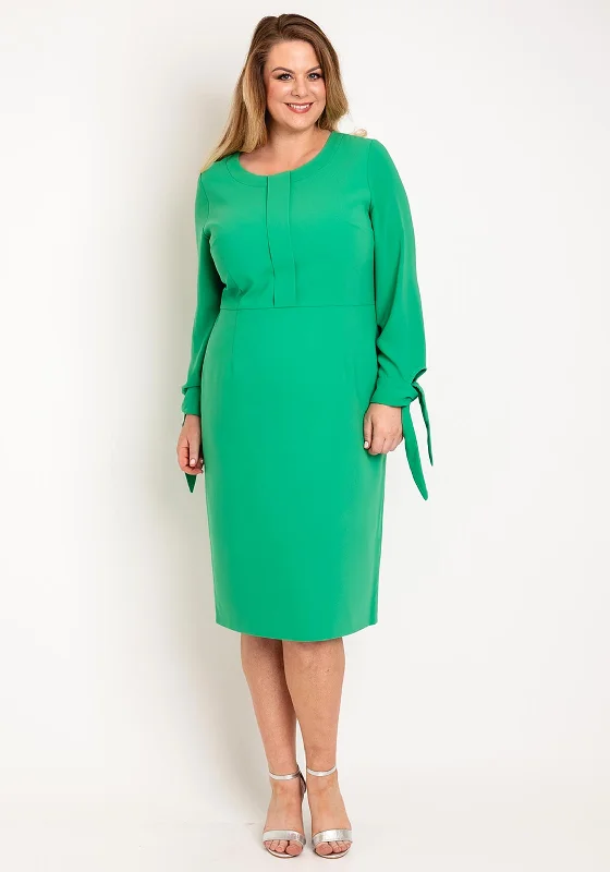 Ella Boo Tie Cuff Pencil Midi Dress, Amber Green Elegant Satin Midi Dress