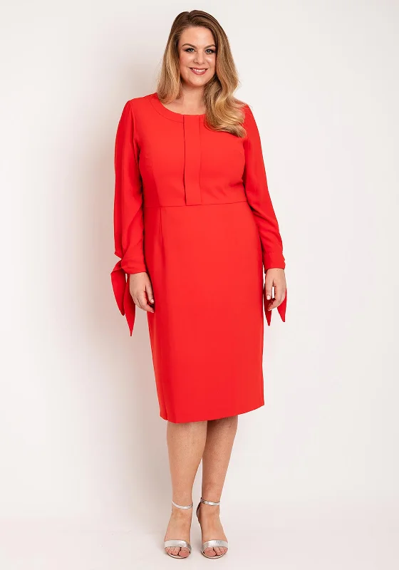 Ella Boo Tie Cuff Pencil Midi Dress, Red Fashionable Shift Midi Dress