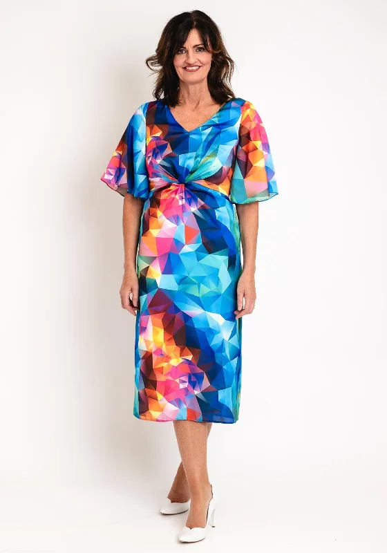 Ella Boo Twisted Bodice Detail Vibrant Print Midi Dress, Multi Comfortable Geometric Print Midi Dress