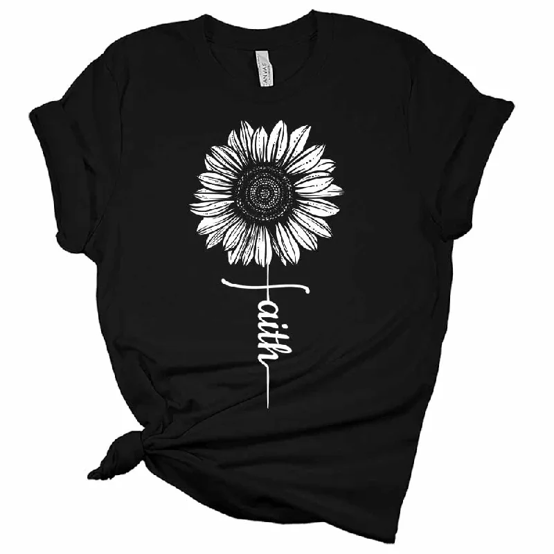 Womens Faith Shirt Christian Sunflower T-Shirt Cute Graphic Tee Short Sleeve Top Rayon Velvet Corduroy