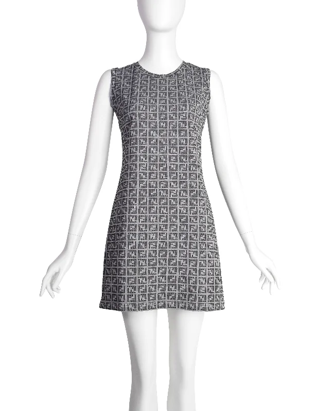 Fendi Vintage Grey Zucca FF Logo Monogram Mini Dress Comfortable Casual Mini Dress