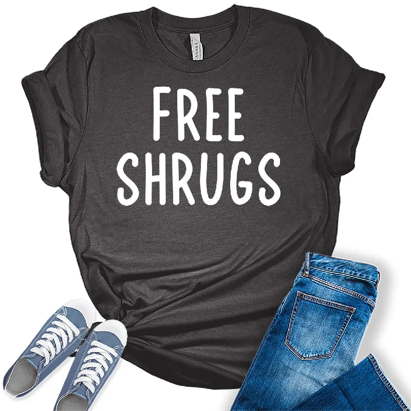 Free Shrugs Funny Sarcastic Parody Graphic Tees For Women Sequined Glittery Shiny