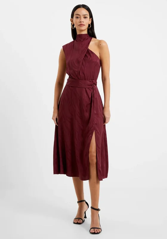 French Connection Aba Eco Satin Midi Dress, Chocolate Truffle Comfortable Deep V Midi Dress