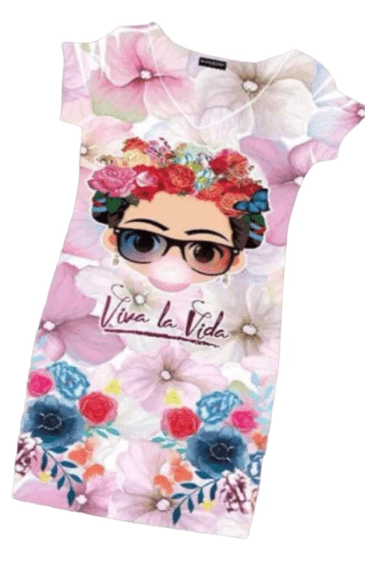 Frida Kahlo Bodycon Mini Dress Bubble Gum Pink Trendy A-Line Mini Dress