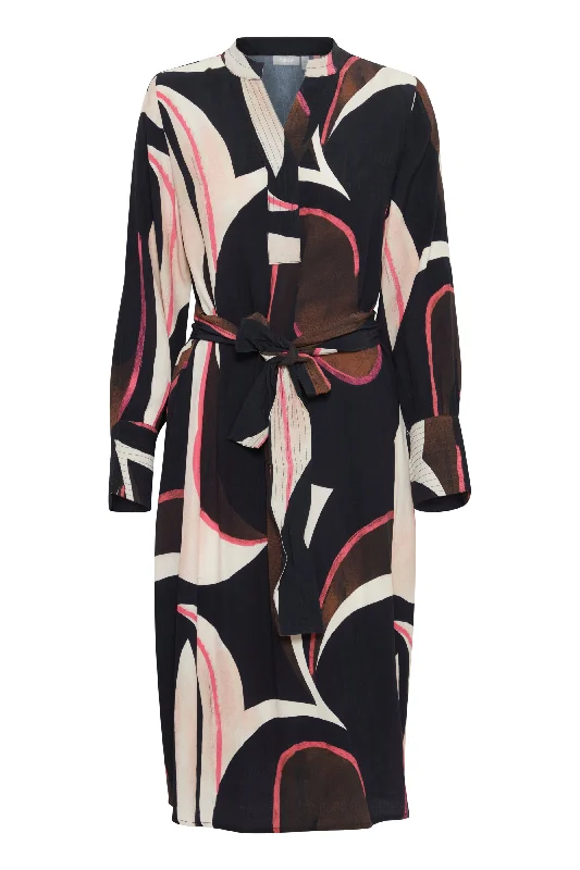 Fransa Lena Abstract Print Midi Dress, Navy & Pink Stylish Satin Midi Dress