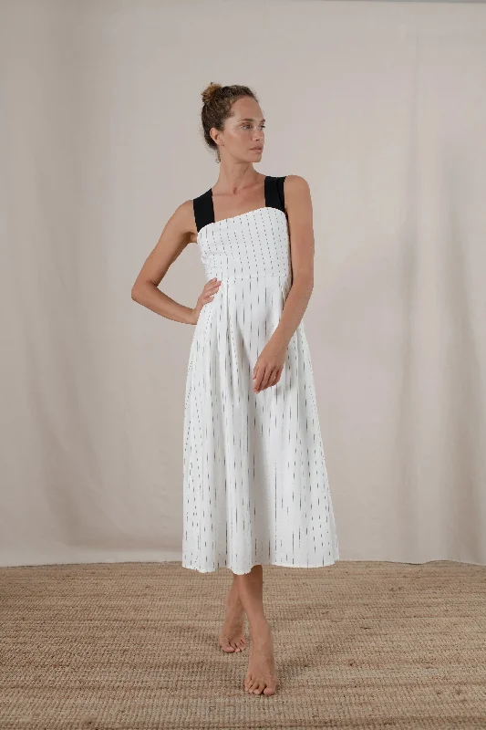 Gessato Linen Midi Dress White Pinstripe Cozy Tie-Dye Midi Dress