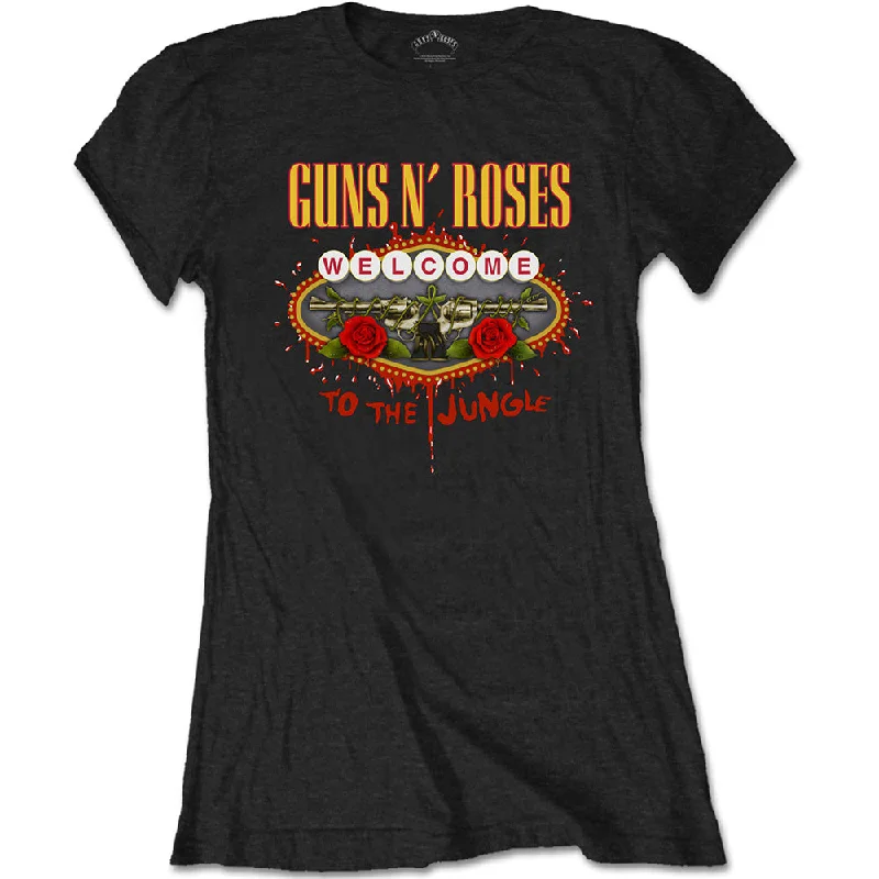 Guns N' Roses Ladies T-Shirt: Welcome to the Jungle Ribbed Striped Patterned