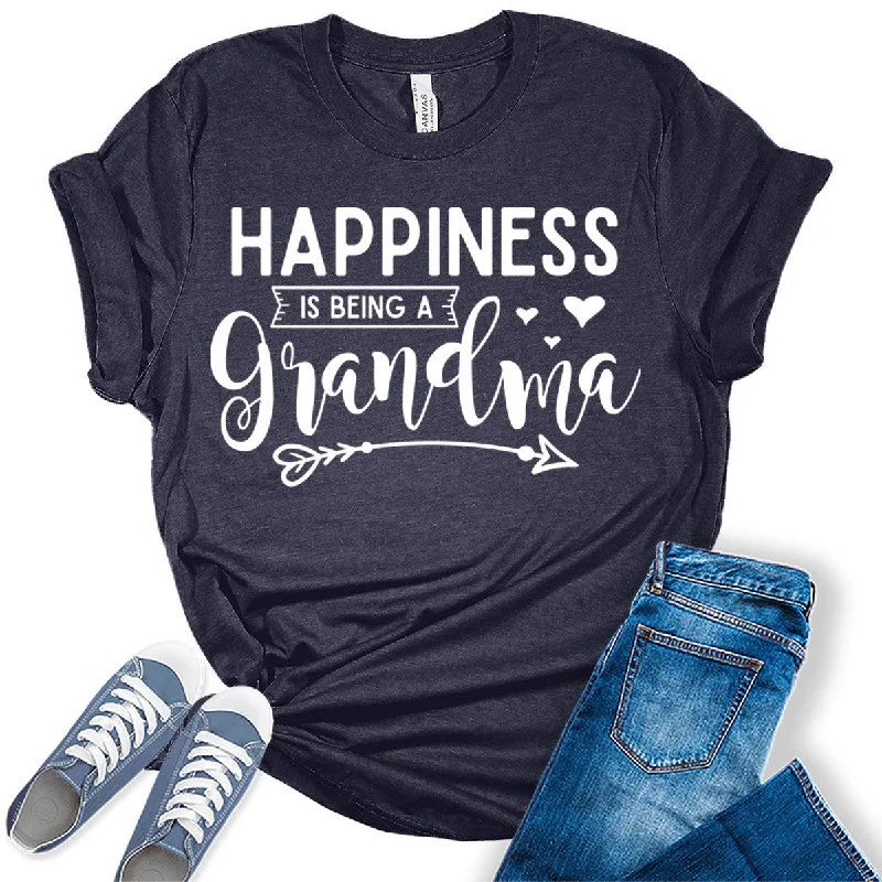 Happiness Is Being A Grandma Funny Nana T-shirt Chenille Brocade Lace