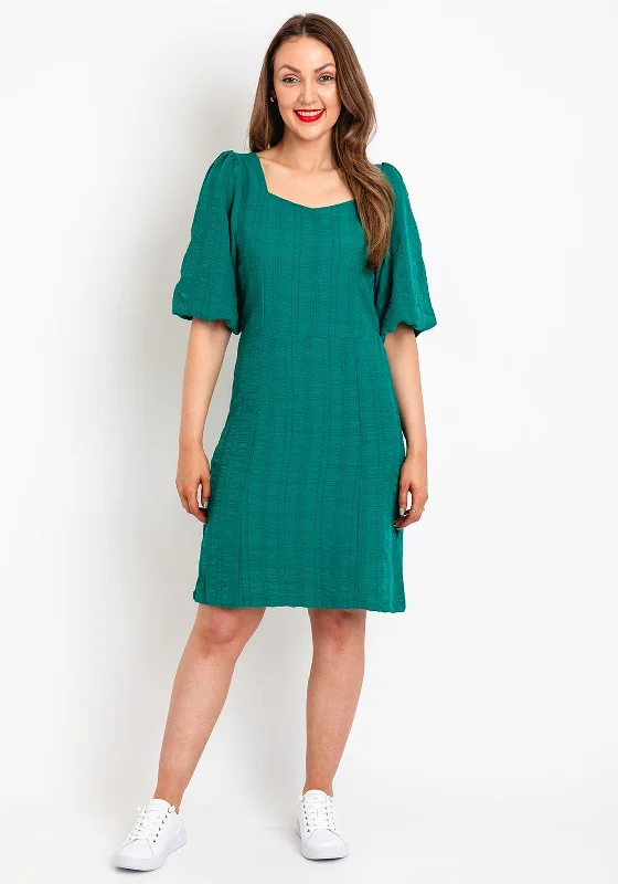 ICHI Cevino Sweetheart Neckline Textured Mini Dress, Green Cozy Cotton Mini Dress