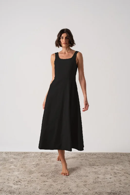 Ionia Linen Midi Dress Black Elegant Satin Button Midi Dress