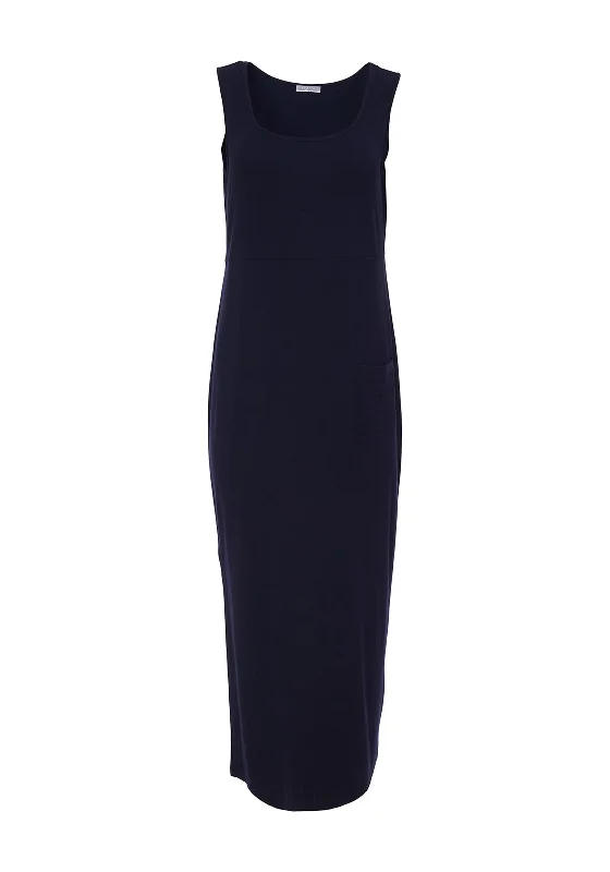 Naya Jersey Side Slit Midi Dress, Navy Trendy Ruffle Hem Midi Dress