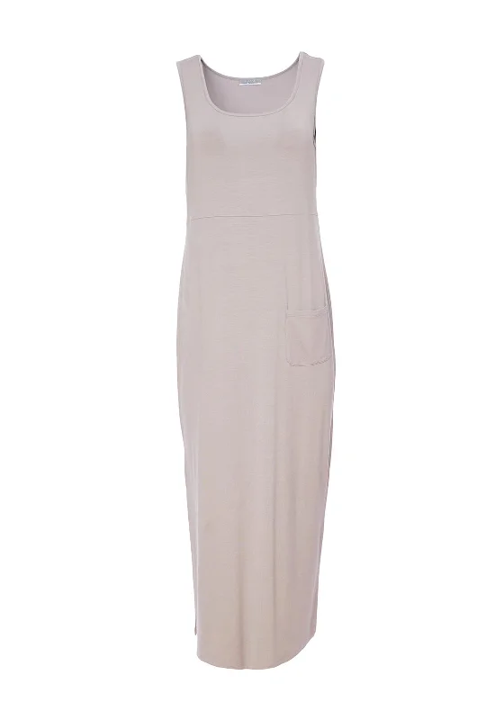 Naya Jersey Side Slit Midi Dress, Mink Comfortable Sleeveless Midi Dress