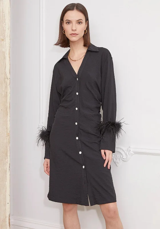 Jovonna Rehon Feathered Sleeve Mini Dress, Black Fashionable Polka Dot Mini Dress