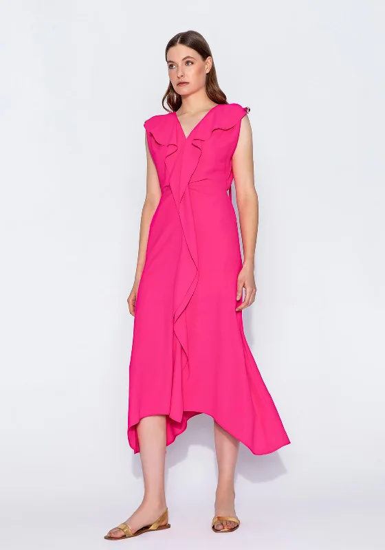 Kameya Ruffled Front Midi Dress, Fuchsia Comfortable Draped Midi Dress