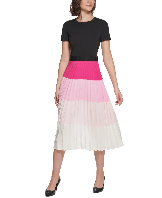 Karl Lagerfeld Paris Womens Colorblocked Midi Dress Trendy Knit Midi Dress