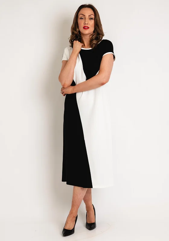 Kate Cooper Geometrical Two-Tone Midi Dress, Black & White Fashionable Skater Midi Dress