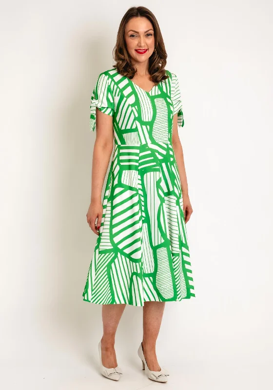 Kate Cooper Geometrical Print A-Line Midi Dress, Apple Comfortable Sleeveless Midi Dress