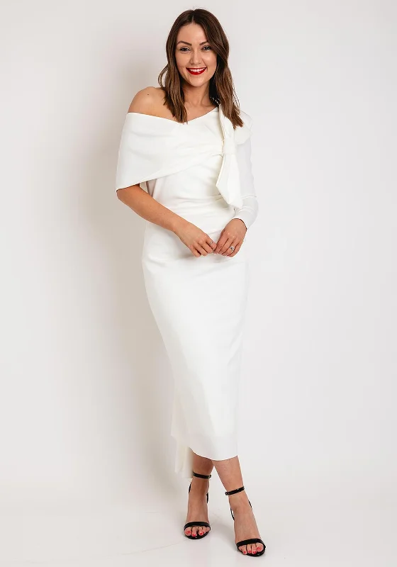 Kevan Jon Carolyn One Shoulder Bow Detail Midi Dress, Ivory Fashionable Shift Midi Dress