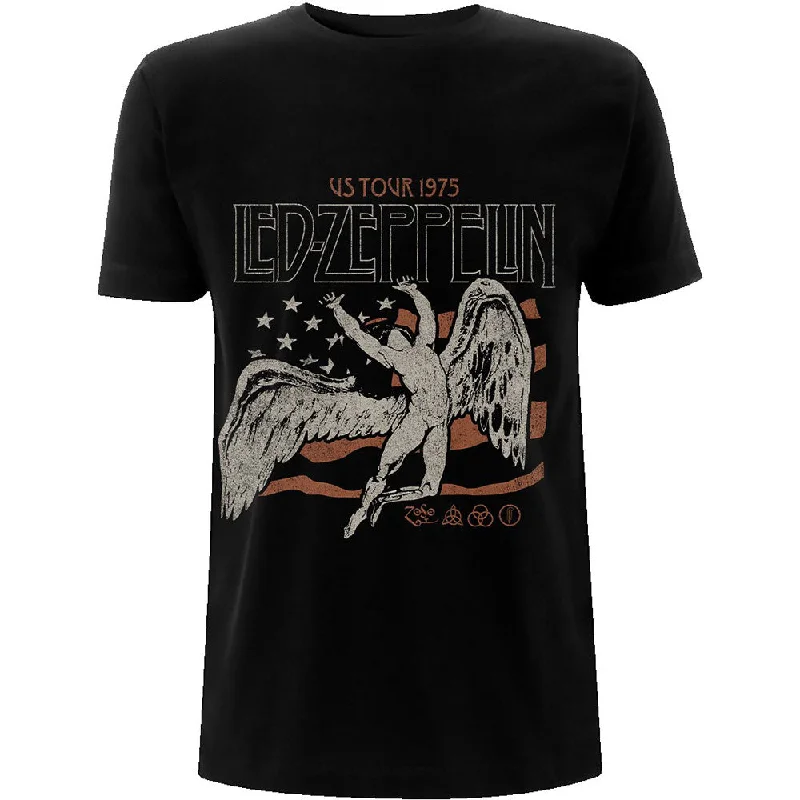Led Zeppelin | Official Band T-Shirt | US 1975 Tour Flag Fitted T-Shirt Seamless Stretchy Led Zeppelin | Official Band T-Shirt | US 1975 Tour Flag Fitted T-Shirt Seamless Stretchy