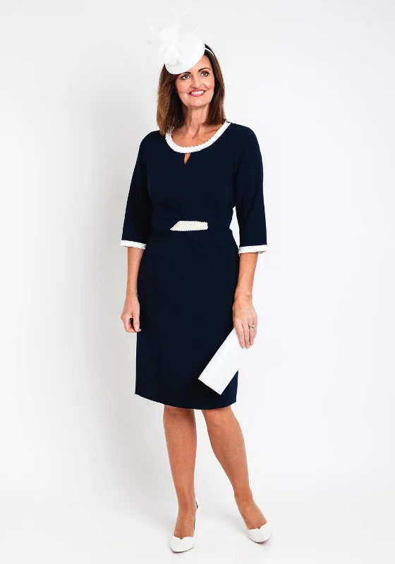 Lizabella Pearl Trim Pencil Midi Dress, Navy Elegant Sleeveless Midi Dress