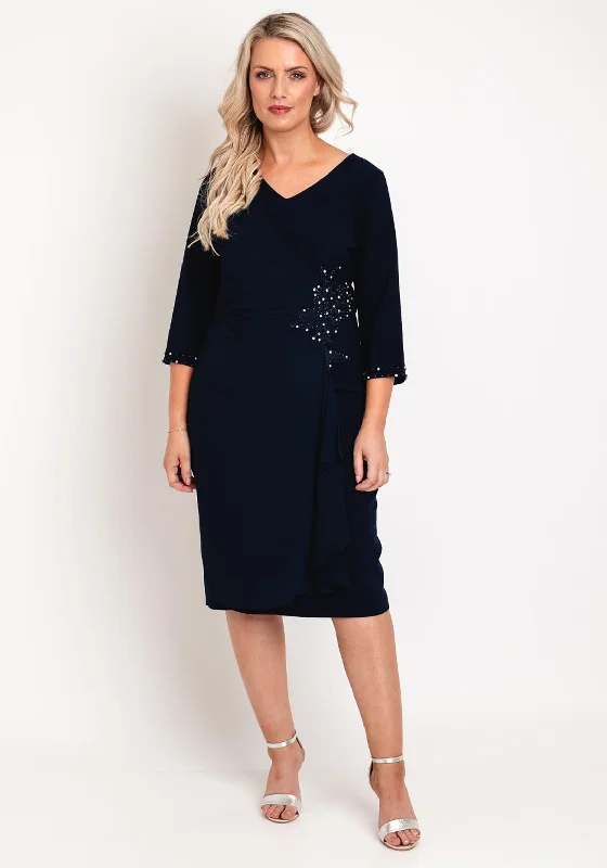 Lizabella Applique Waist Midi Dress, Navy Stylish Button-Down Midi Dress