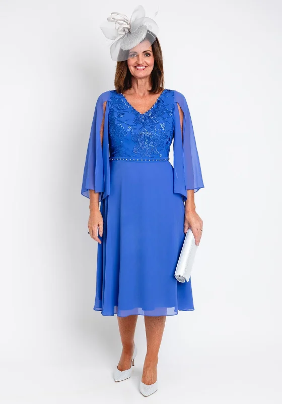 Lizabella Applique Chiffon Midi Dress, Azure Stylish Cold Shoulder Midi Dress