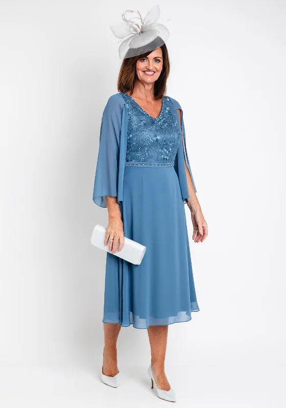 Lizabella Applique Chiffon Midi Dress, Teal Comfortable Short Sleeve Midi Dress