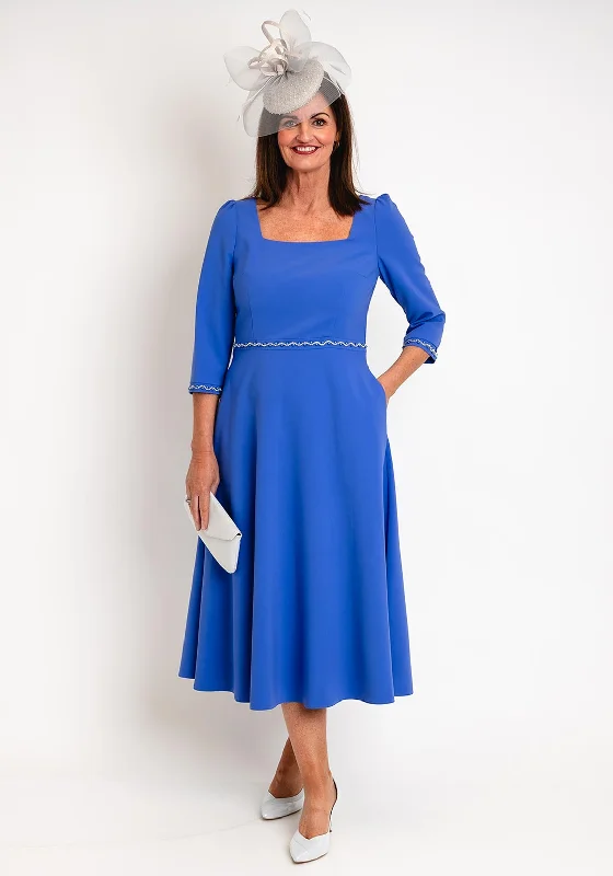 Lizabella Embellished Trim Midi Dress, Azure Blue Comfortable Sleeveless Midi Dress