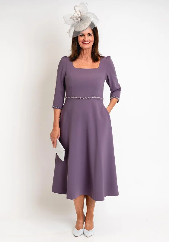 Lizabella Embellished Trim Midi Dress, Violet Stylish High-Waisted Midi Dress