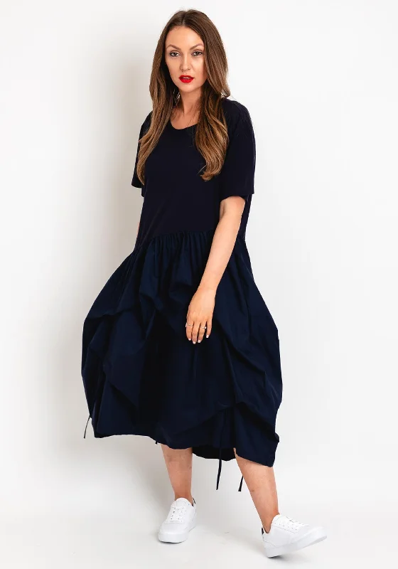 Natalia Collection One Size Taffeta Skirt Midi Dress, Navy Trendy Midi Dress with Belt