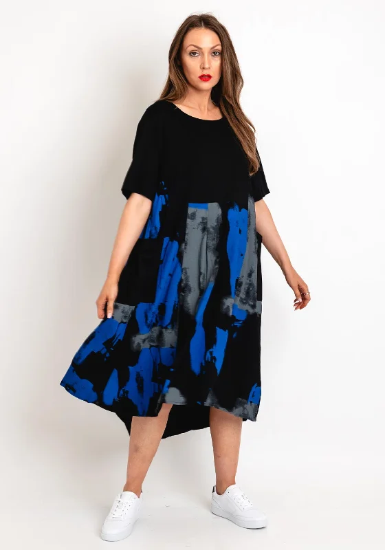 Natalia Collection One Size Drawstring Back Faded Print Midi Dress, Blue Chic Lace Detail Midi Dress