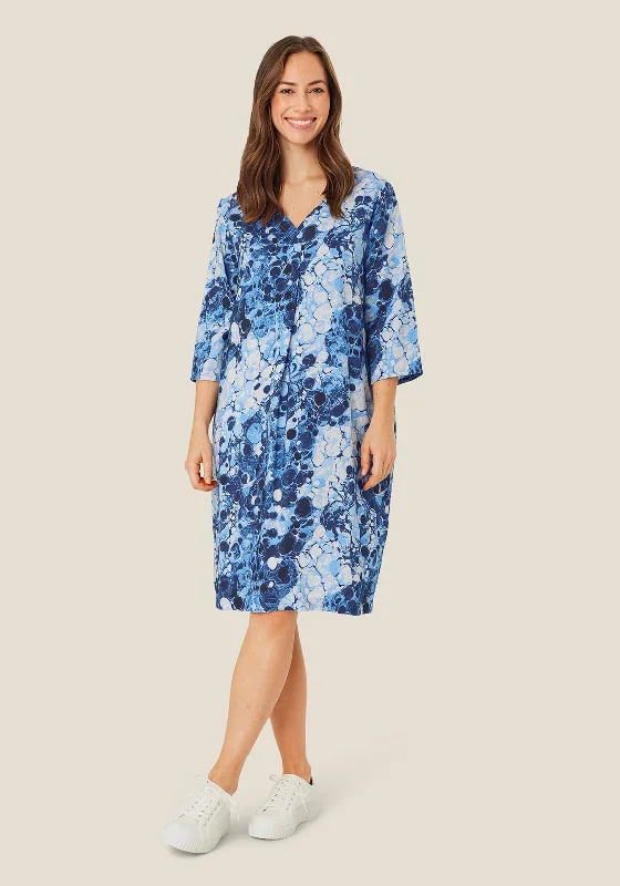 Masai Nodetta Bubble Dye Print Midi Dress, Powder Blue Trendy Flared Sleeve Midi Dress