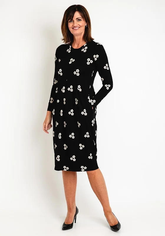 Masai Namo Print Jersey Midi Dress, Black Trendy Mock Neck Midi Dress