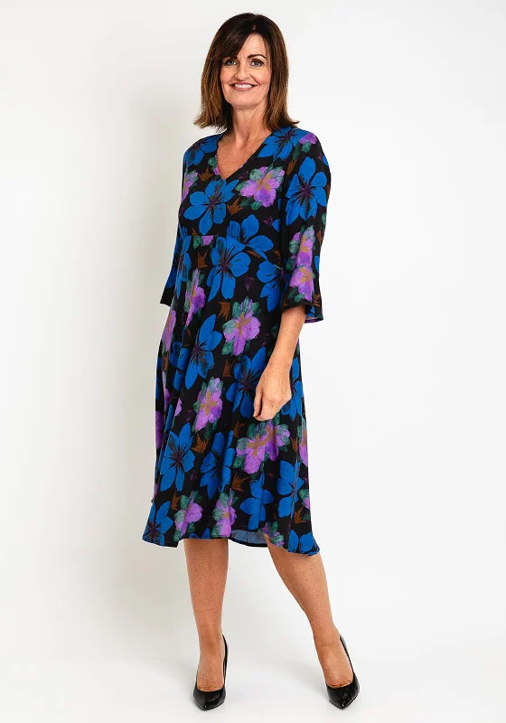 Masai Nita Shaped Flower Print Midi Dress, Wild Aster Elegant Faux Wrap Midi Dress