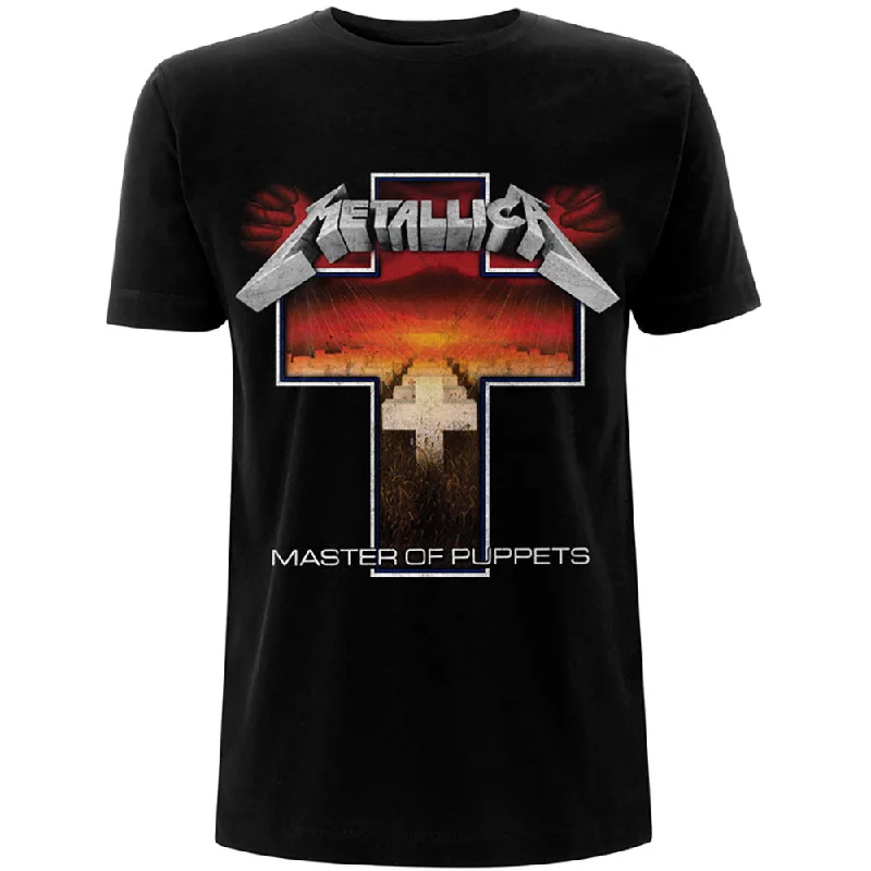 Metallica | Official Band T-Shirt | Master of Puppets Cross Collared Crew Neck Turtle Neck