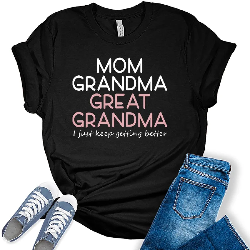 Mom Grandma Great Grandma Gift Graphic Tees for Women Collared Crew Neck Turtle Neck