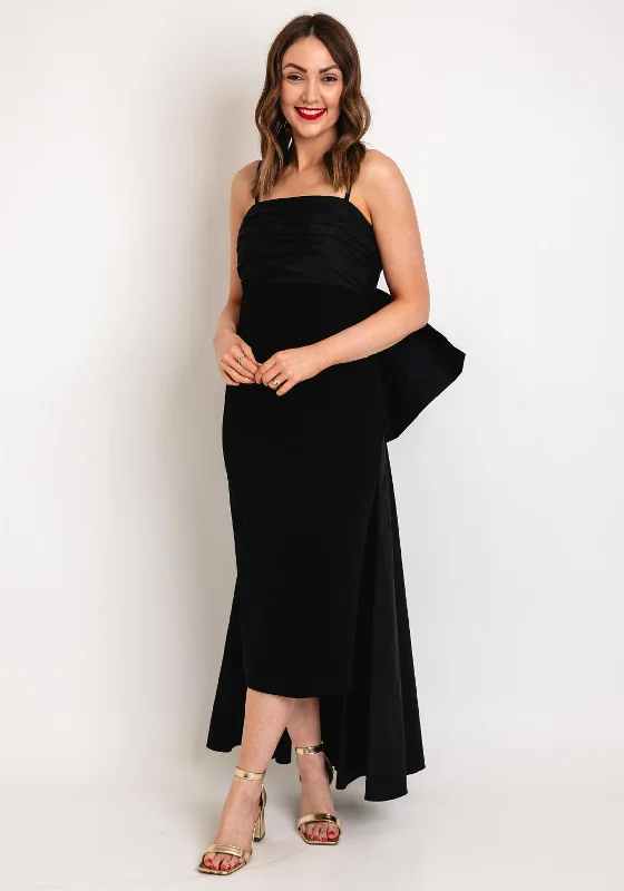 Moskada Cecilia Taffeta Bow Tie Back Midi Dress, Black Elegant Pleated Detail Midi Dress Moskada Cecilia Taffeta Bow Tie Back Midi Dress, Black Elegant Pleated Detail Midi Dress