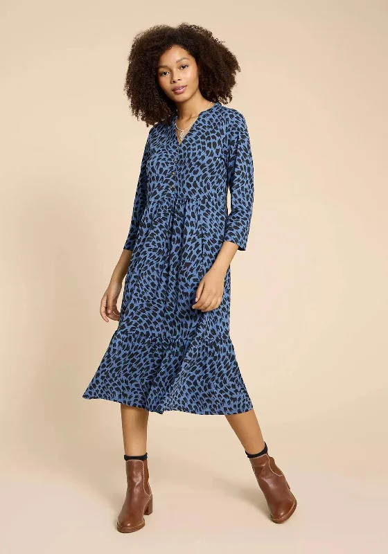 White Stuff Naya Print Jersey Midi Dress, Blue Stylish Pleated Skirt Midi Dress