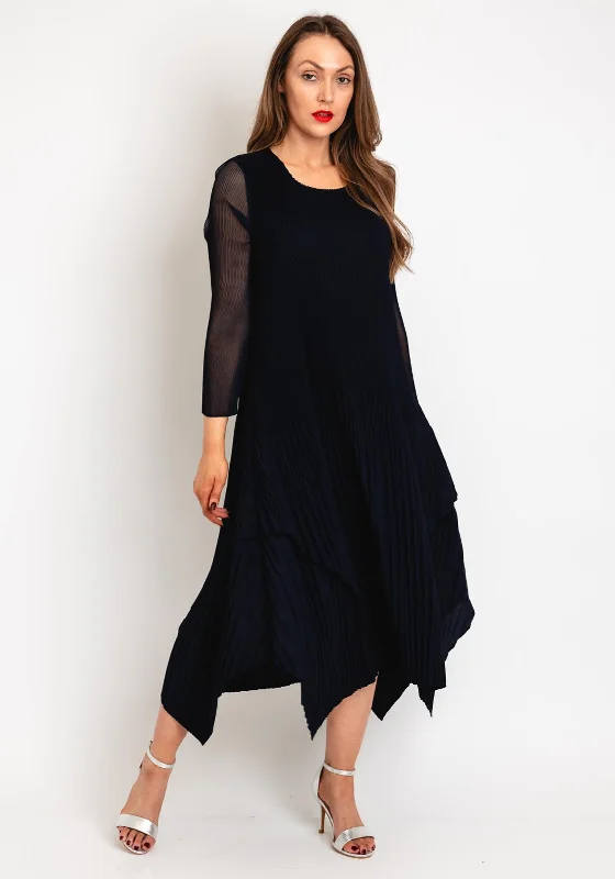 Naya Pleated Midi Dress, Navy Trendy Smocked Waist Midi Dress