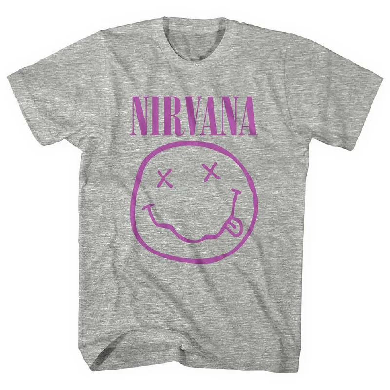 Nirvana | Official Band T-Shirt | Purple Happy Face Fleece Nylon Spandex