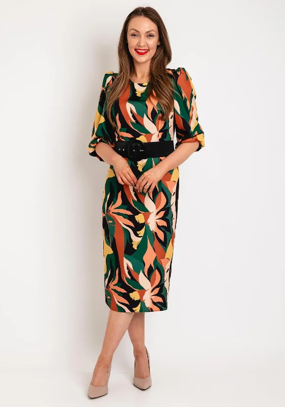 Olimara Cutout Back Floral Midi Dress, Multi Classic Black Midi Dress