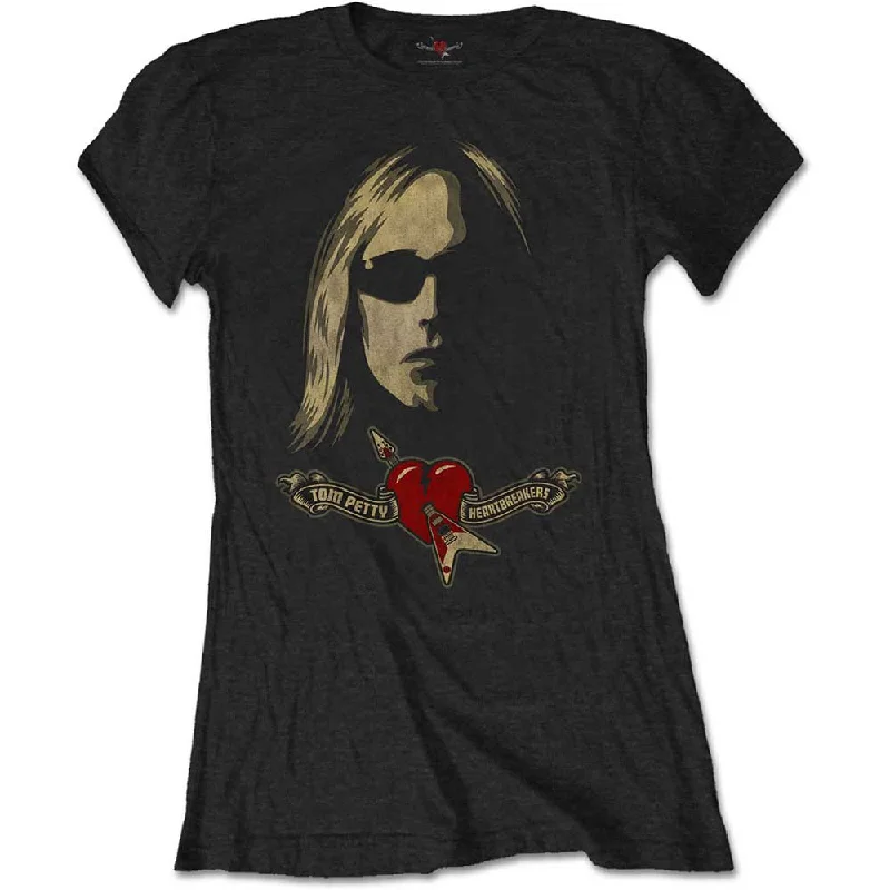 Tom Petty & The Heartbreakers Ladies T-Shirt: Shades & Logo (Soft Hand Inks) Casual Formal Business