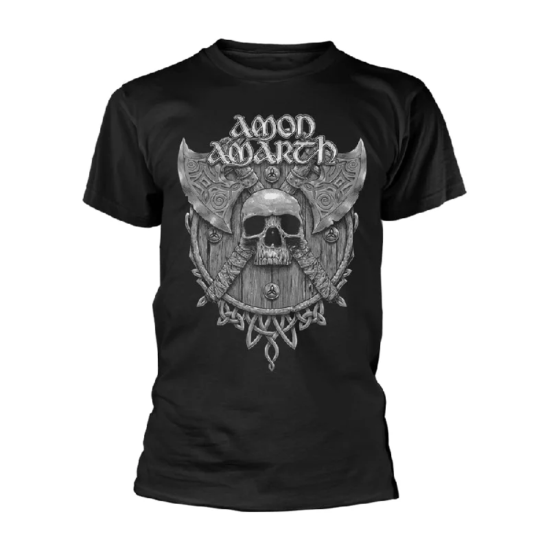 Amon Amarth Unisex T-shirt: Grey Skull (back print) Rayon Velvet Corduroy