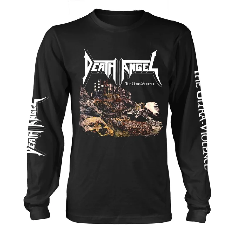 Death Angel Unisex Long Sleeved T-shirt: The Ultra-Violence (Black) (back print) Plaid T-Shirt Polka Dot Checkered